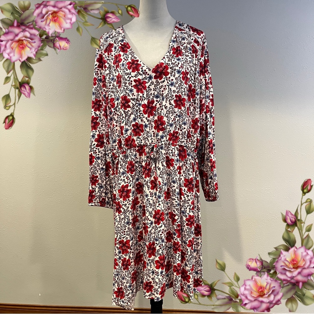 Old‎ Navy Red Floral Long Sleeve plus size midi Dress